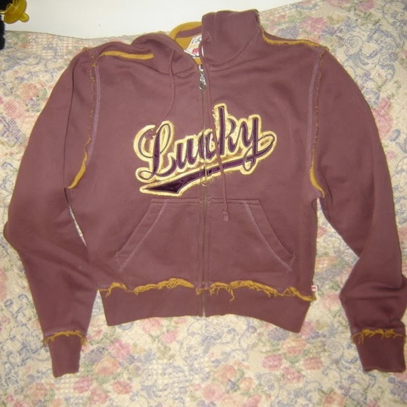 Lucky Brand Distressed Logo Hooded Sweatshirt S - Picture 1 of 6